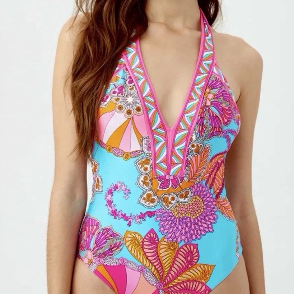 Colorful Floral Halter Swimsuit